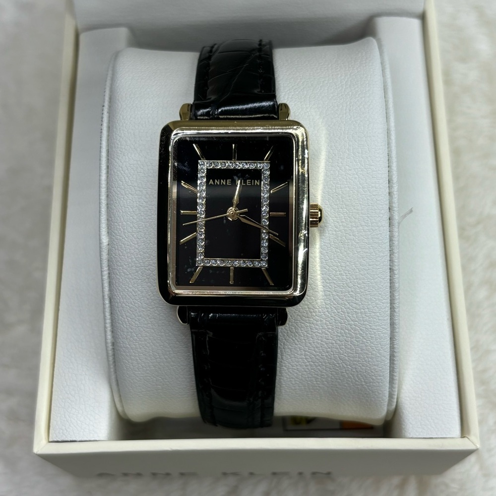 Anne Klein Women's Glitter Accented Black Croco-Grain Strap Watch, AK/3820